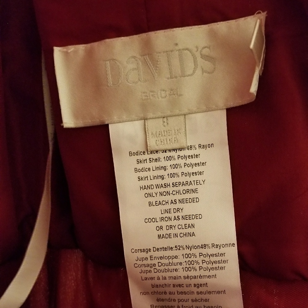 maroon floor- length David's Bridal dress